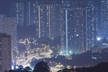 晚上在香港的公寓街区晴天高楼建筑天空基础设施窗帘住房城市建筑学窗户图片