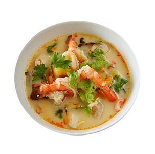 泰国食物盘子白色功夫红色柠檬午餐椰子海鲜牛奶香菜图片