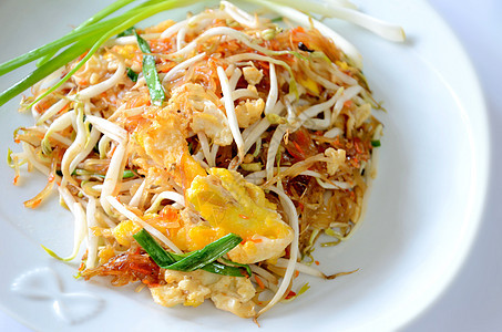 泰国食粮小吃午餐蔬菜豆芽面条美食盘子服务烹饪油炸图片