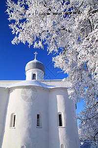 基督教正教教会城市天空气候季节气象仙境下雪阳光树木冰柱图片