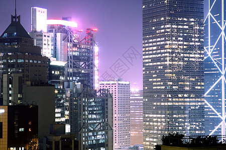 晚上在香港的办公大楼工作地标建造游客日落蓝色摩天大楼天空旅行建筑图片