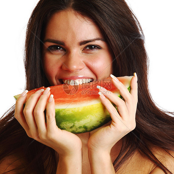 吃西瓜饮食喜悦女孩果汁青年头发女士水果乐趣营养图片