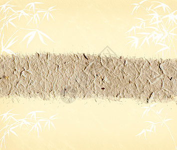 Grungy 背景 带竹枝的旧纸生活古董边缘羊皮纸树叶框架文化绘画艺术风水图片