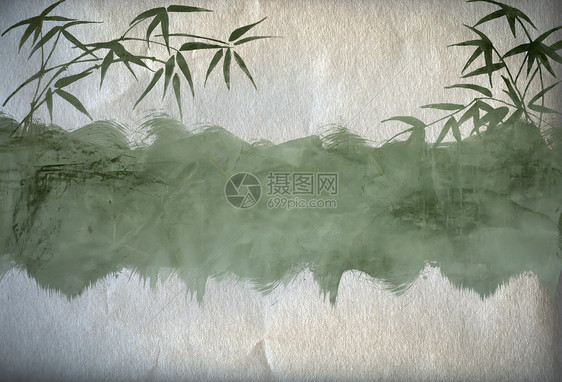 Grungy 背景 带竹枝的旧纸墙纸绘画夹子森林艺术帆布文化古董边缘插图图片