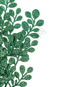 圣诞节装饰绿色树叶白色棕榈叶子金子宏观装饰品装潢奢华闪光图片