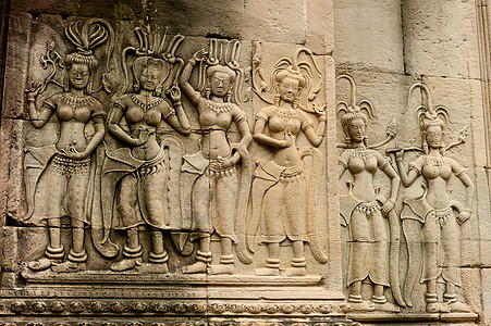 圣殿里有笑脸蓝色雕塑微笑历史废墟旅行艺术高棉语寺庙砂岩图片