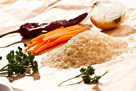 大米和蔬菜粮食玉米种子胡椒爬坡香菜洋葱烹饪食物食品图片