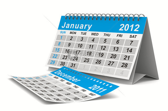 2012年日历 1月 孤立的 3D 图像笔记插图组织商业依恋办公室笔记本床单日程公告图片