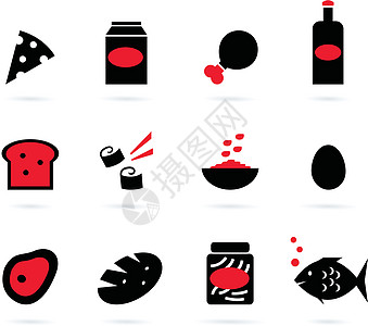 白色(黑 红)上隔离的逆向食物图标图片