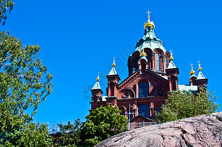 乌斯彭斯基大教堂遗产城市地标教会建筑圆顶红色晴天宗教图片