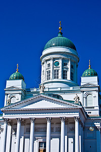 蓝天下教堂赫尔辛基大教堂纪念碑圆顶大教堂建筑白色晴天宗教首都雕塑教会背景