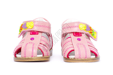 粉红孩子的凉鞋女孩皮革粉色橡皮青年教育带子鞋类通风儿童图片