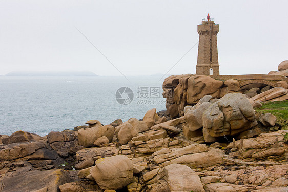 法国布列塔尼普卢马纳克Pors Kamor灯塔指导外观海洋旅行玫瑰建筑学沿海建筑物建筑导航图片