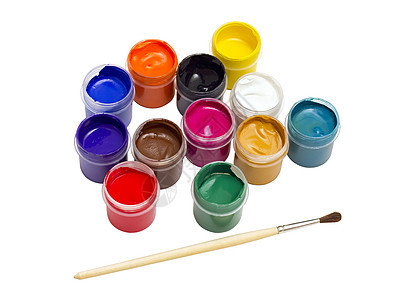 色彩多彩的牙膏油漆和刷刷工作紫色学习画家染料天赋纤维水粉爱好学校图片