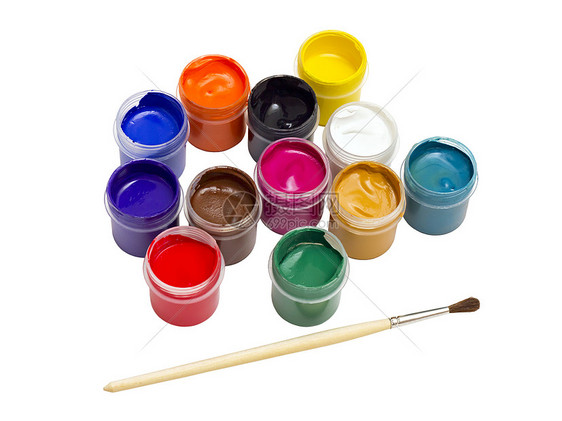 色彩多彩的牙膏油漆和刷刷工作紫色学习画家染料天赋纤维水粉爱好学校图片