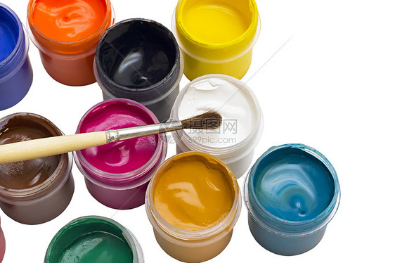 色彩多彩的牙膏油漆和刷刷创造力教育水彩艺术色调绘画管子伽马水粉工艺图片