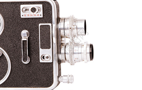 古老电影摄影白色镜片相机电影院概念金属背景图片