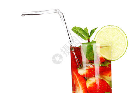 草莓莫吉托酒精叶子饮料反射拉丁蓝色派对液体水果食物图片