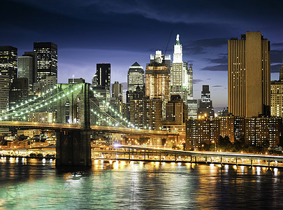 纽约市的建筑结构日落反射市中心天空全景摩天大楼办公室旅游商业历史性图片