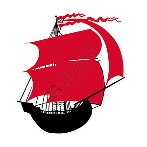 显示红帆旗鱼的矢量说明插图假期海盗探险家旅游绳索绘画厨房船梯帆船赛图片