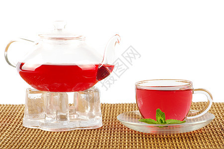 茶茶杯液体白色玻璃叶子一杯茶绿色概念棕色橙子水平图片