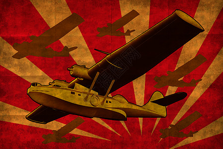 Catalina 飞行艇海平面雷特罗空军艺术品轰炸机插图航班飞艇飞机飞行水上飞机图片