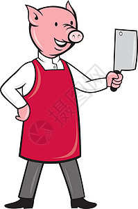 拿着肉刀的猪屠宰师插图卡通片动物图片