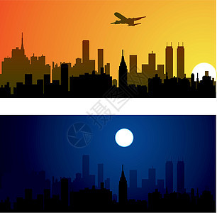 矢量城市背景橙子插图天空黄色白色日落太阳天际坡度景观图片