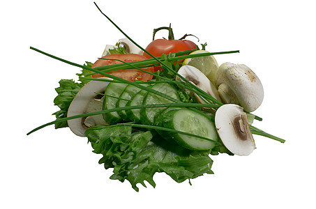 夏季沙拉洋葱蔬菜黄瓜绿色白色柠檬食物红色树叶早餐背景图片