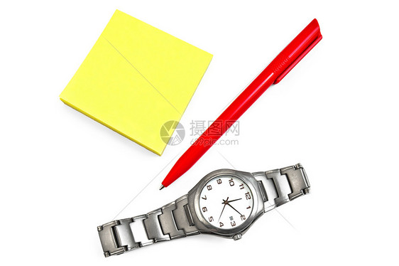 纸记录 红笔和时钟图片