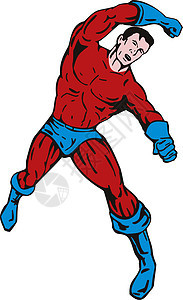 卡通超级英雄跑拳击卡通片英雄男人跑步肌肉艺术品力量插图冲孔男性图片