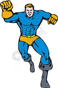 卡通超级英雄跑拳击英雄男性冲孔肌肉插图艺术品卡通片跑步力量男人图片