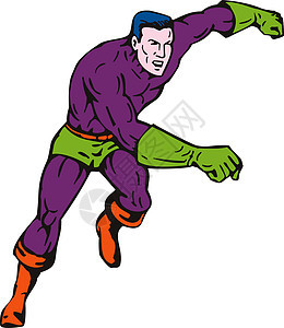 卡通超级英雄跑拳击男人力量卡通片男性英雄肌肉艺术品跑步插图冲孔图片