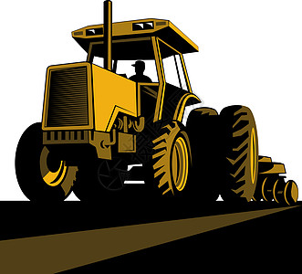 孤立背景的老式拖拉机机器艺术品插图机械农业图片