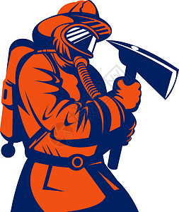 持斧头的消防消防员插图男性呼吸设备职业工人男人图片
