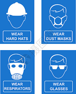 工作单位在安全摄像头上签字 叉车易燃警告安全帽蓝色风镜工人背景口罩呼吸器图片