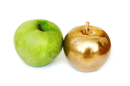 金和绿苹果食物小吃农业饮食金属叶子阴影营养水果图片