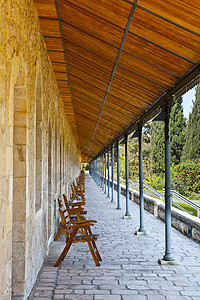 逻辑胡同曲线木头阳台建筑拱廊艺术天花板画廊植物图片