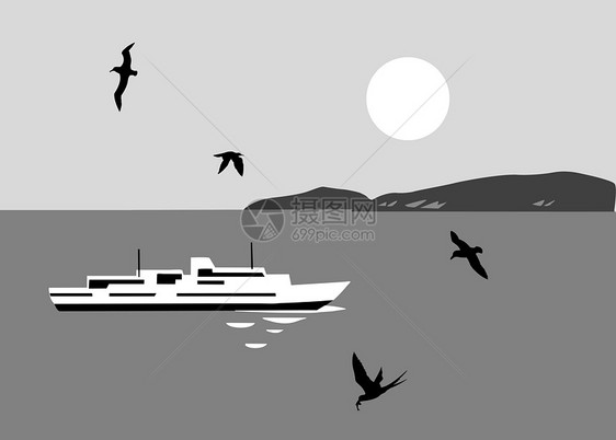 矢量绘图夹子奢华海鸥绘画海岸动物中殿墙纸海洋帆船图片