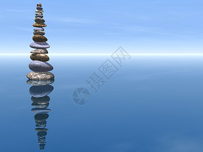 石头和水岩石卵石冥想海浪天空反射图片