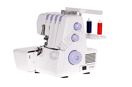 超过缝纫机工具机器包缝针线活塑料裁缝白色机械背景图片