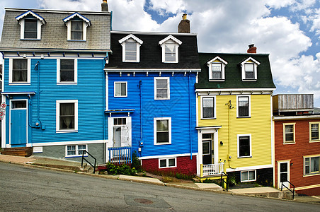 圣约翰的丰富多彩的房子黄色街道建筑蓝色爬坡联盟住宅英石天窗红色图片