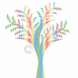 艺术树树干植物风格黄色蓝色漩涡插图红色绿色白色图片