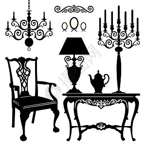 古董家具茶壶风格墙纸扶手椅装饰品收藏吊灯椅子蜡烛插图图片