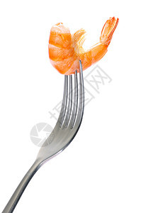 叉子上的虾海鲜小吃白色贝类食物宏观图片