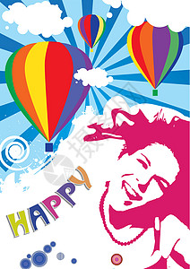 快乐的少女女孩气球天空微笑背景图片