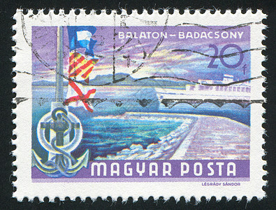 巴拉顿湖海景绘画天空横幅邮资旗帜明信片历史性邮件技术图片
