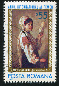 妇女旋转绘画女性邮票明信片信封纺纱长袍女士集邮文化图片