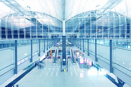 香港国际机场城市建筑技术装饰金属人行道走廊镜子运输蓝色图片