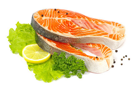 鲑鱼柠檬鳟鱼食物草本植物红色橙子香料海鲜白色宏观图片